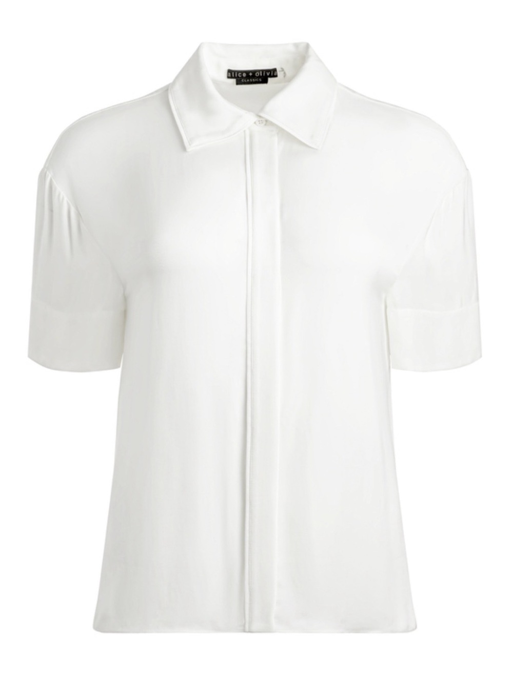 Alice + Olivia White Short Sleeve Button-Front Shirt